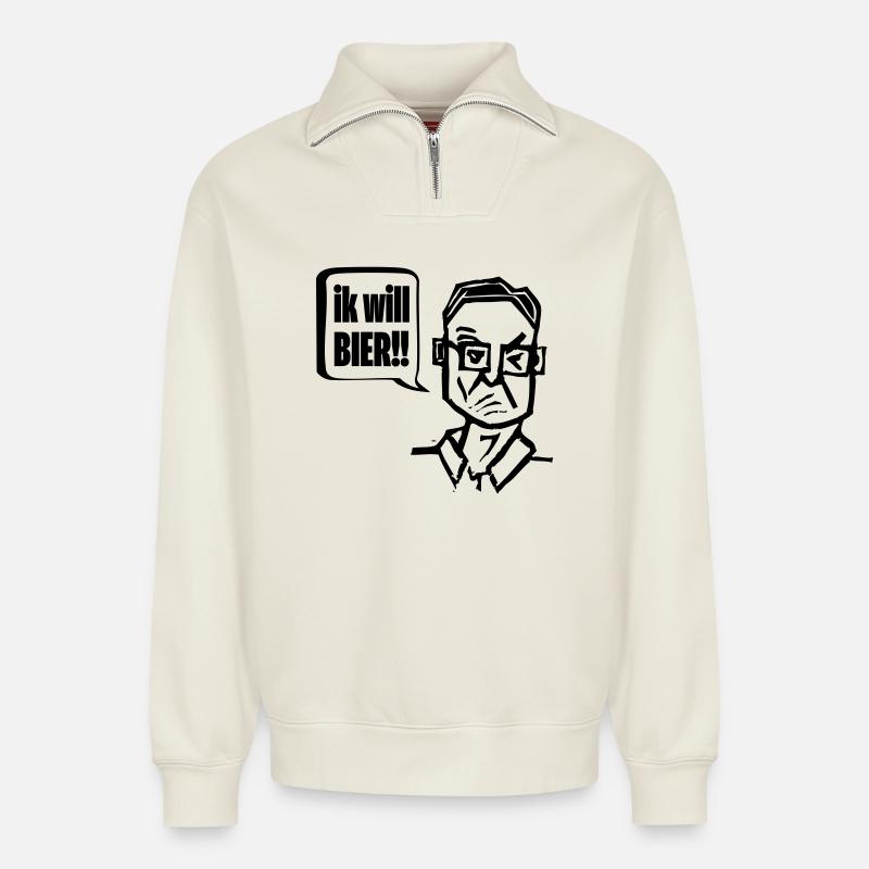 Der Kiecker will Pils - Relaxed Unisex Organic Half Zip Sweatshirt – von SPREAD - Naturweiß