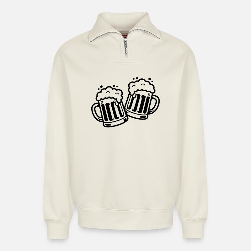 Bierkrug Prost Comic Bier - Relaxed Unisex Organic Half Zip Sweatshirt – von SPREAD - Naturweiß