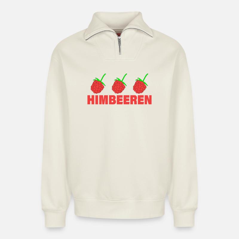 HIMBEERREN - Relaxed Unisex Organic Half Zip Sweatshirt – von SPREAD - Naturweiß