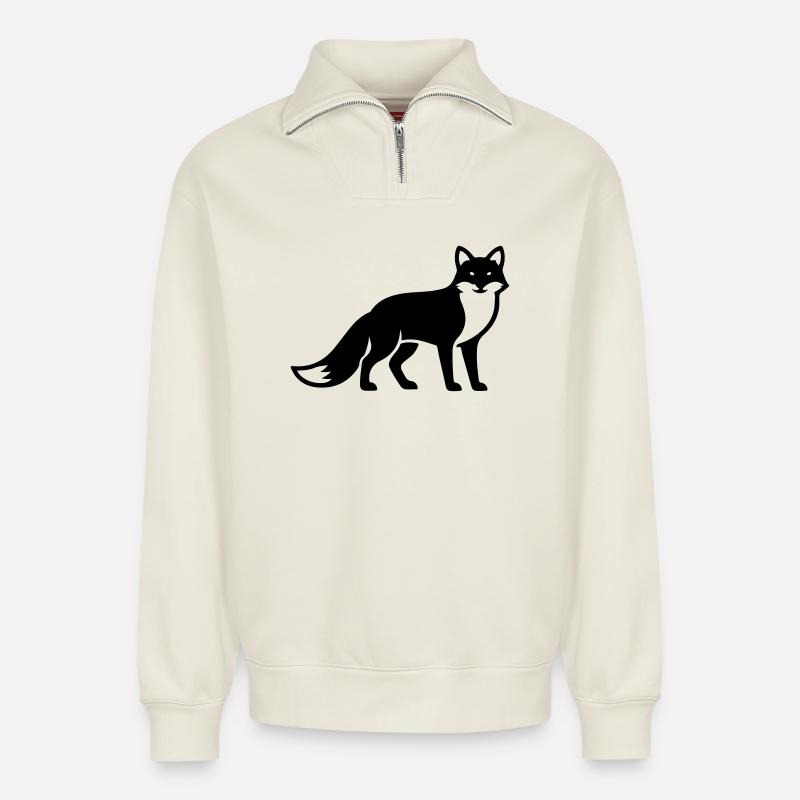 Silhouette d’animal renard - Sweat unisexe décontracté en coton biologique à demi-zip – de SPREAD - blanc cassé