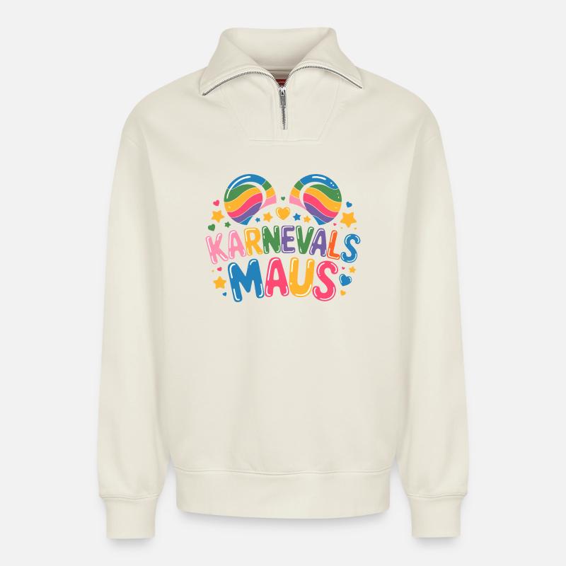 Carnival Mouse Cologne Carnival Mouse - Relaxed Unisex Organic Half Zip Sweatshirt – by SPREAD - off white