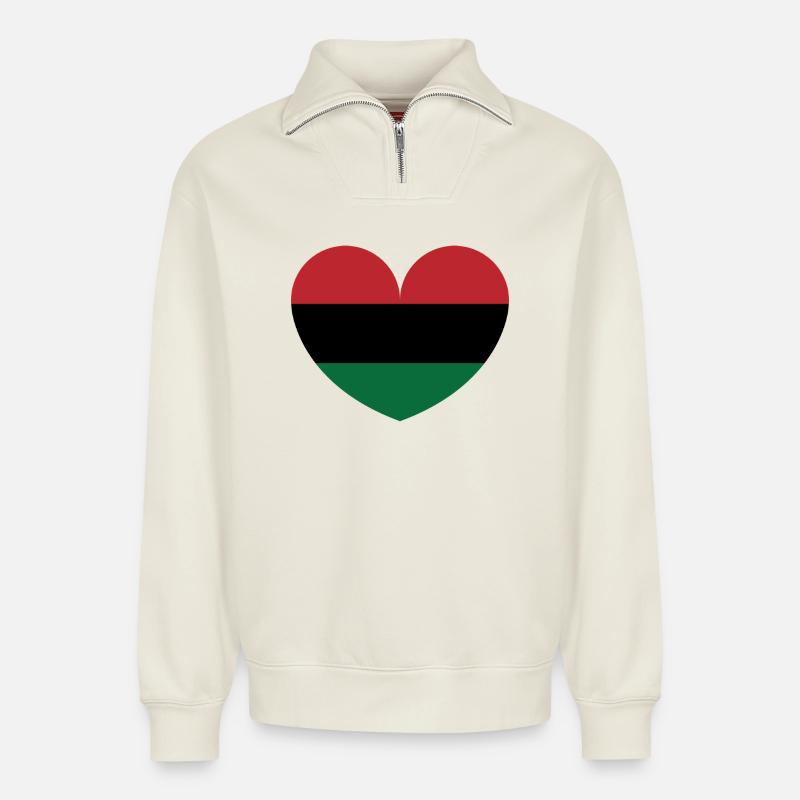 Afrikanisches Herz - Relaxed Unisex Organic Half Zip Sweatshirt – von SPREAD - Naturweiß
