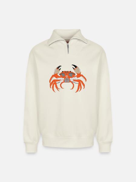 Crab Print - Relaxed Unisex Organic Half Zip Sweatshirt – by SPREAD - off white