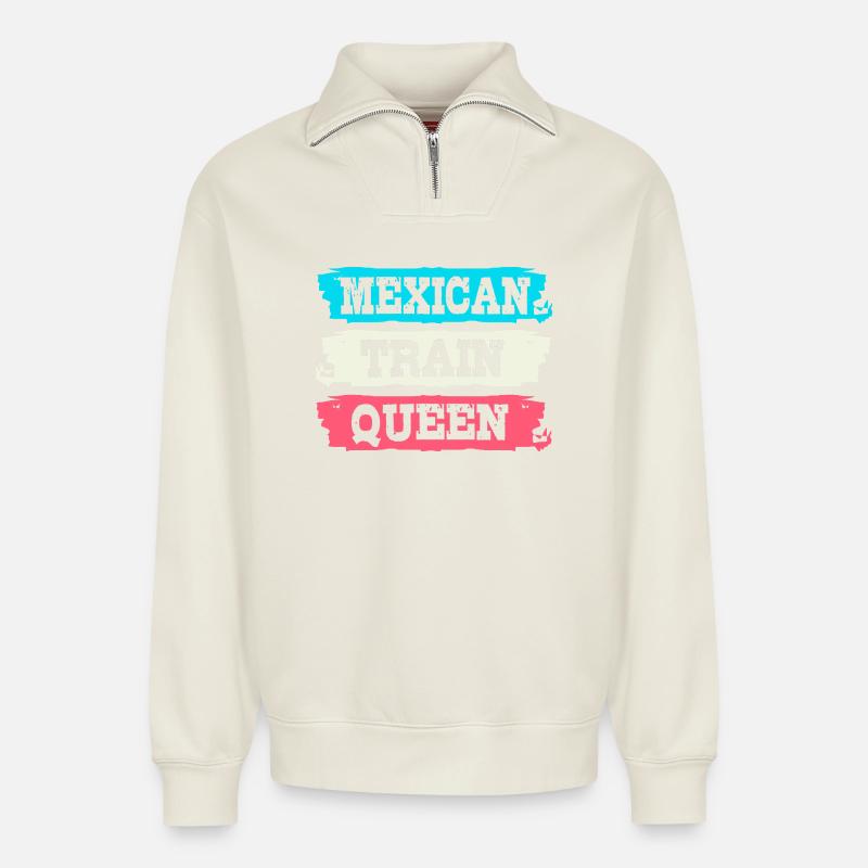 Domino Mexican Train - Relaxed Unisex Organic Half Zip Sweatshirt – von SPREAD - Naturweiß