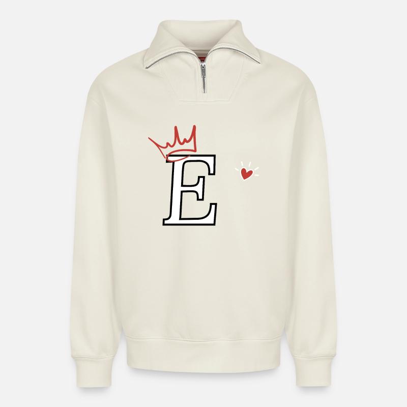 Buchstabe e Kronenherz - Relaxed Unisex Organic Half Zip Sweatshirt – von SPREAD - Naturweiß