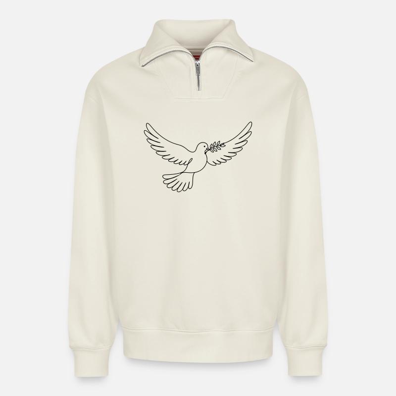 Dove Peace - Relaxed Unisex Organic Half Zip Sweatshirt – by SPREAD - off white