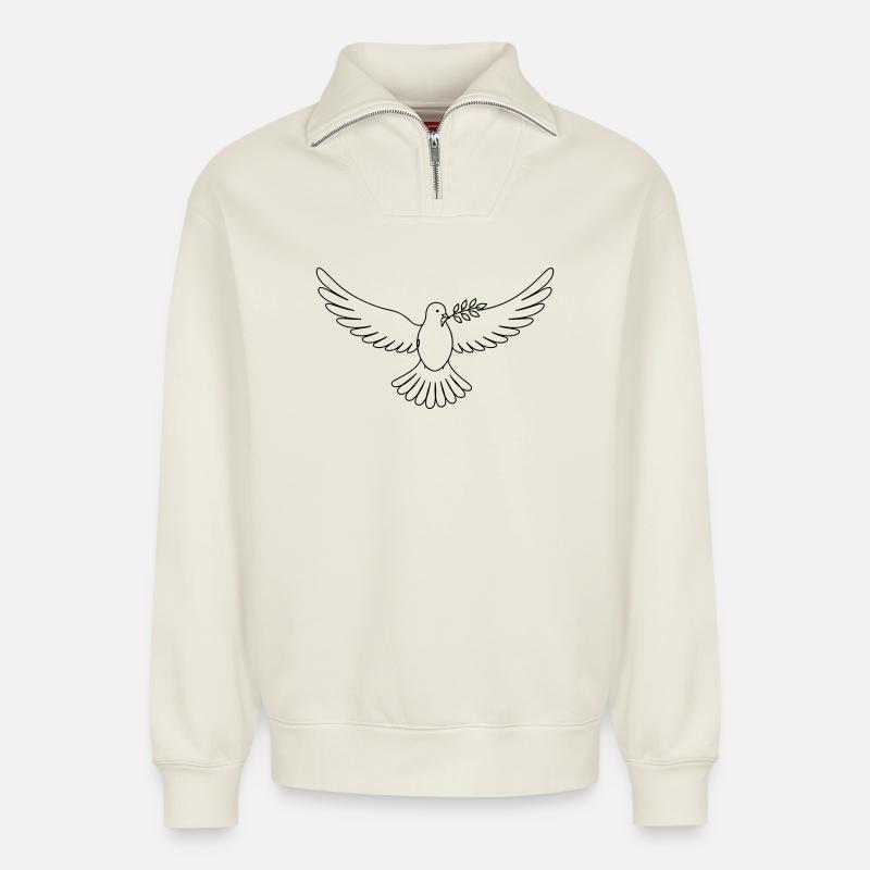 Dove Peace - Relaxed Unisex Organic Half Zip Sweatshirt – by SPREAD - off white