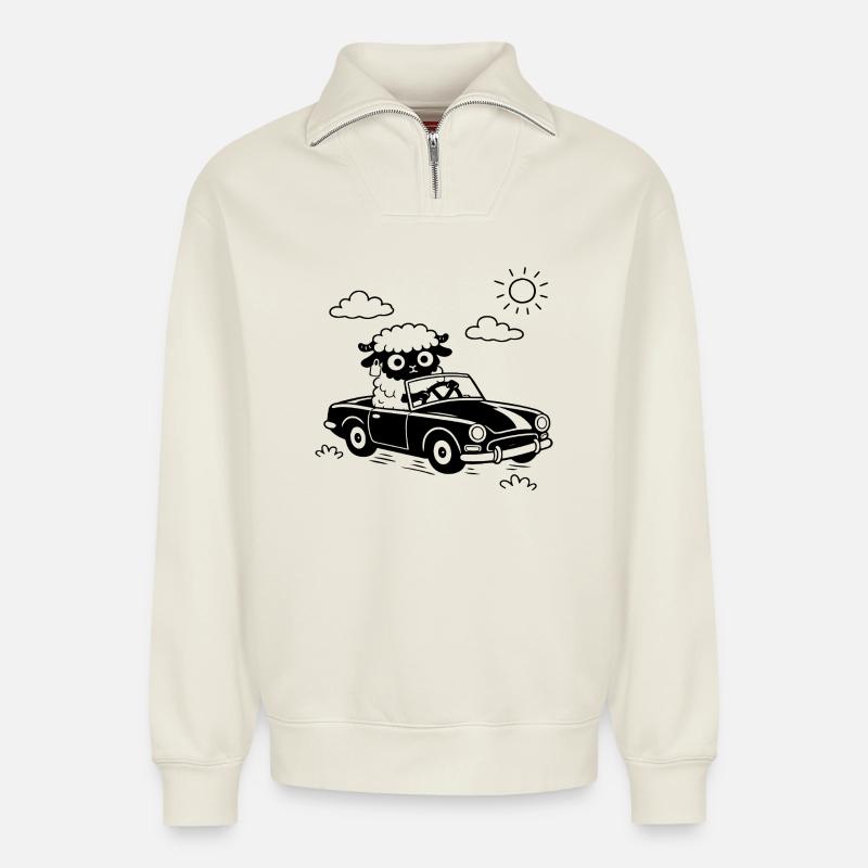 Mouton décapotable - Sweat unisexe décontracté en coton biologique à demi-zip – de SPREAD - blanc cassé