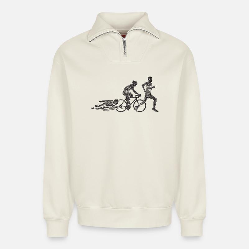 Radfahrender Zombie-Circuit - Relaxed Unisex Organic Half Zip Sweatshirt – von SPREAD - Naturweiß