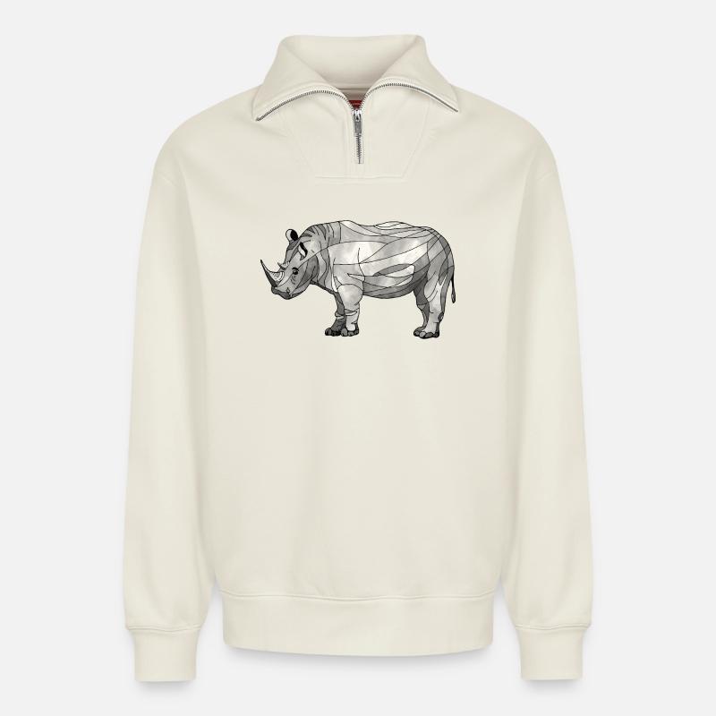 Nashorn - Relaxed Unisex Organic Half Zip Sweatshirt – von SPREAD - Naturweiß