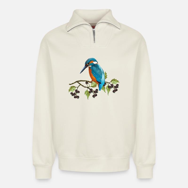 Bunter Vogel - Relaxed Unisex Organic Half Zip Sweatshirt – von SPREAD - Naturweiß
