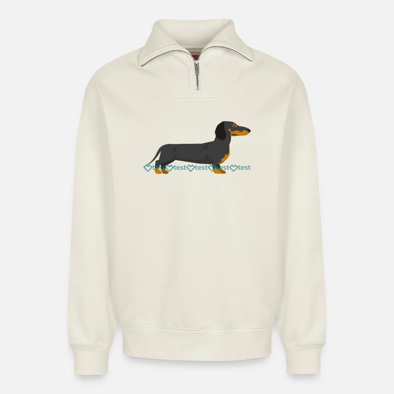 Dackel Silhouette mit Wasserzeichen Muster - Relaxed Unisex Organic Half Zip Sweatshirt – von SPREAD - Naturweiß