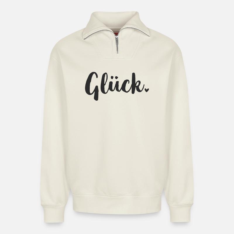 Déclaration de bonheur - Sweat unisexe décontracté en coton biologique à demi-zip – de SPREAD - blanc cassé