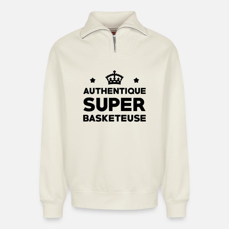 Authentique Super Basketeuse - Sweat unisexe décontracté en coton biologique à demi-zip – de SPREAD - blanc cassé