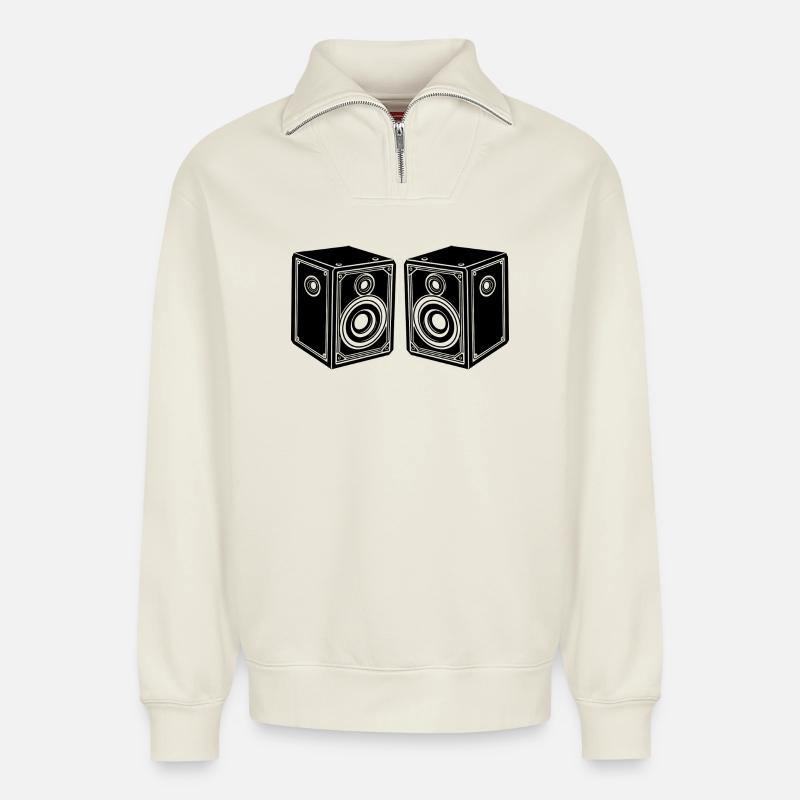Audio speaker - Relaxed Unisex Organic Half Zip Sweatshirt – by SPREAD - off white