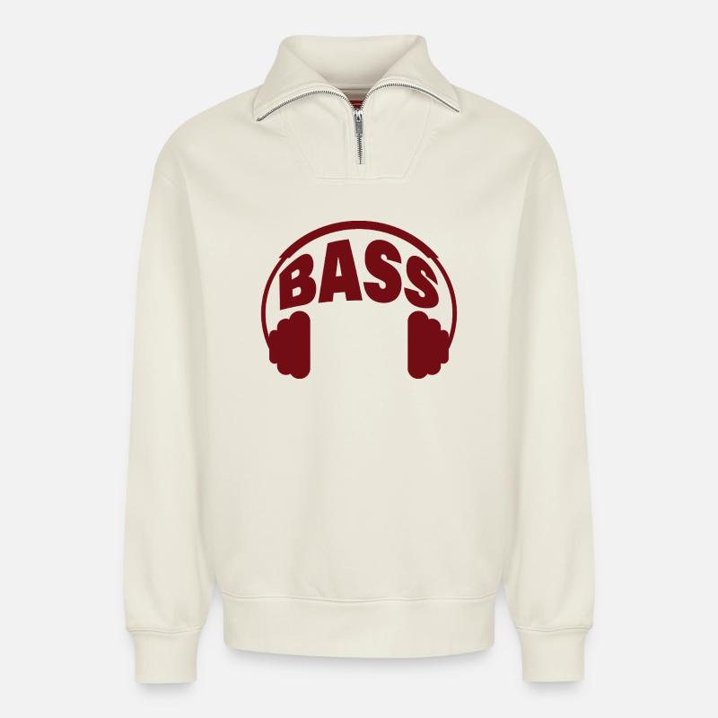 Basse - Sweat unisexe décontracté en coton biologique à demi-zip – de SPREAD - blanc cassé