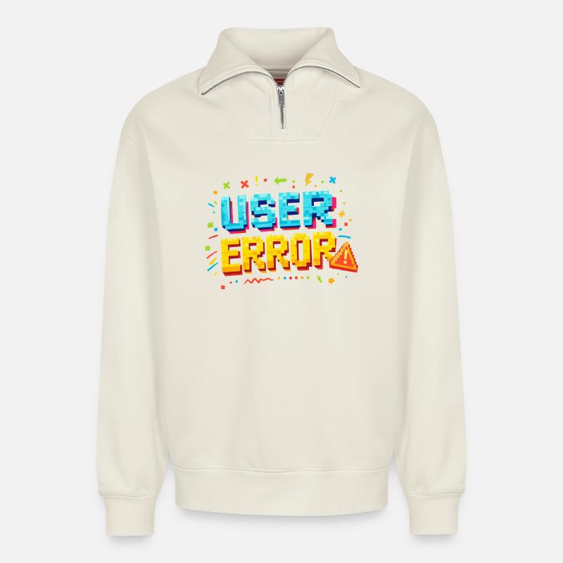User Error Pixel Art - Relaxed Unisex Organic Half Zip Sweatshirt – by SPREAD - off white