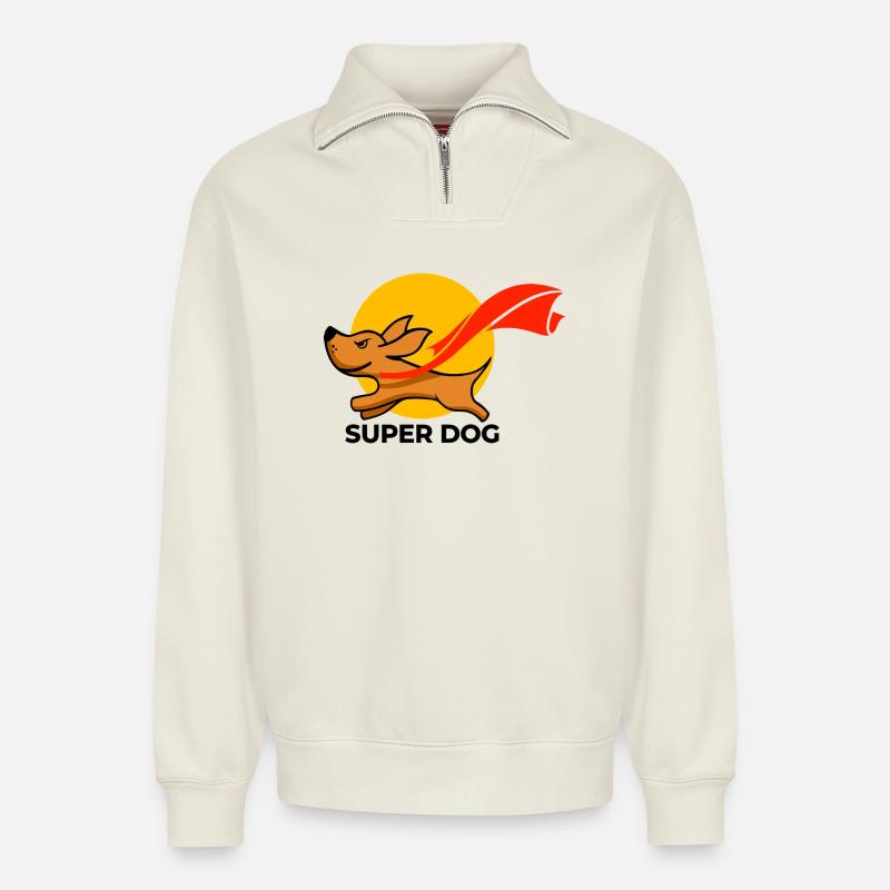 Sunlit Sprinting Boar - Relaxed Unisex Organic Half Zip Sweatshirt – by SPREAD - off white