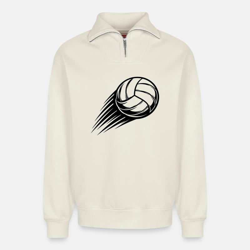 Volleyball Ball - Relaxed Unisex Organic Half Zip Sweatshirt – von SPREAD - Naturweiß