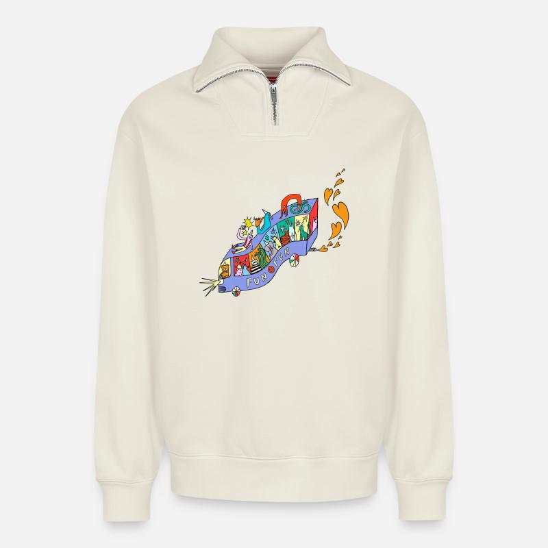 FUN_FUN_EXPRESS - Relaxed Unisex Organic Half Zip Sweatshirt – by SPREAD - off white