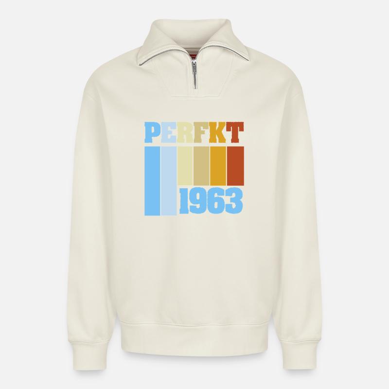 Unique 1963 - Relaxed Unisex Organic Half Zip Sweatshirt – by SPREAD - off white