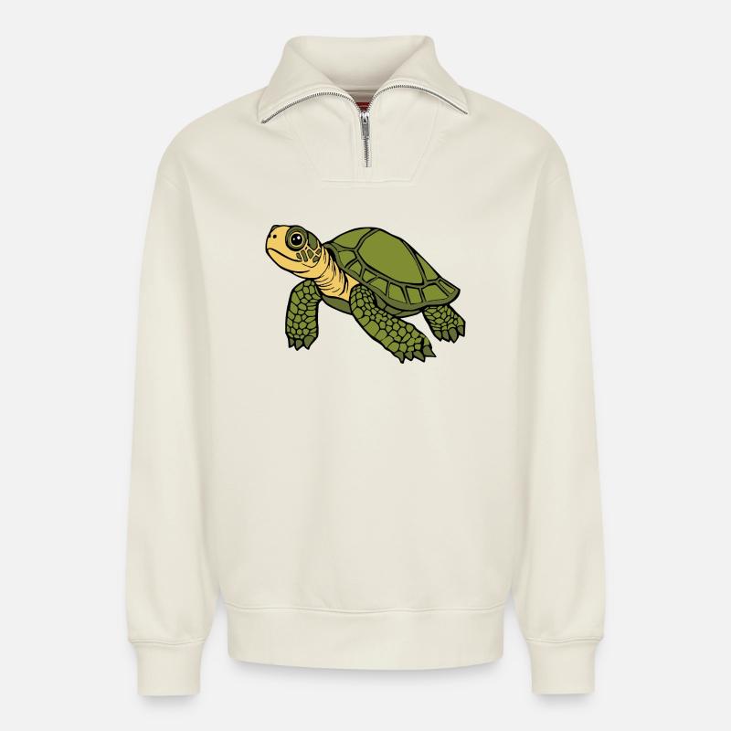 Turtle Turtles - Relaxed Unisex Organic Half Zip Sweatshirt – by SPREAD - off white