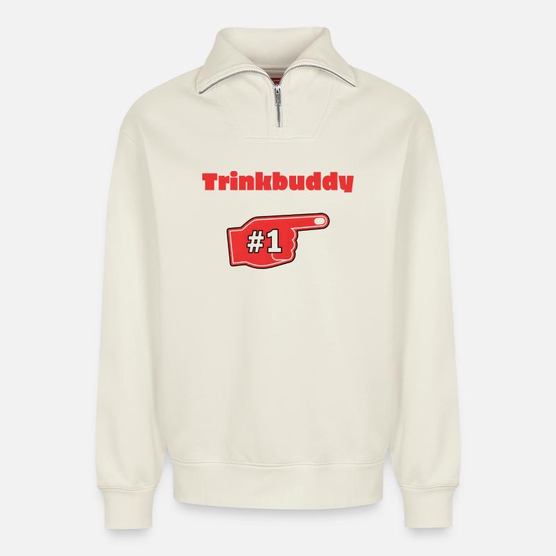 Drinking buddy #1 - Relaxed Unisex Organic Half Zip Sweatshirt – by SPREAD - off white