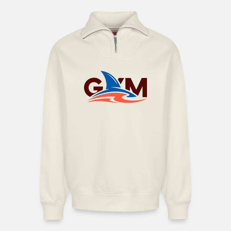 Wave Crest Gym-Logo - Relaxed Unisex Organic Half Zip Sweatshirt – von SPREAD - Naturweiß