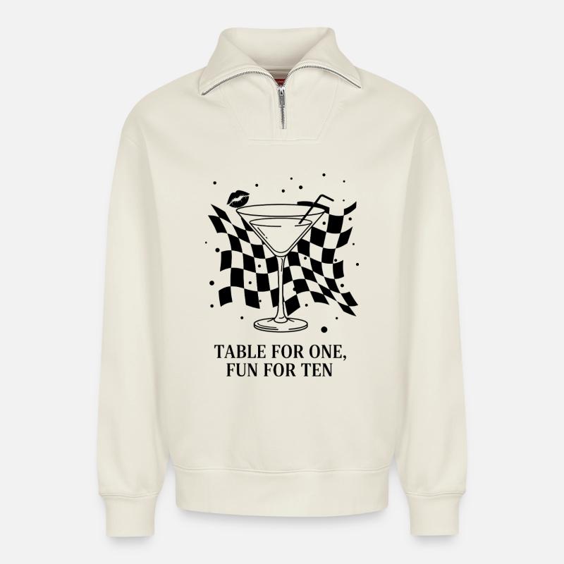 Table For One Martini Party - Relaxed Unisex Organic Half Zip Sweatshirt – von SPREAD - Naturweiß