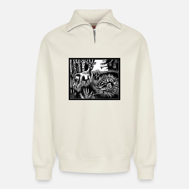 Alfabeest-Rehe - Relaxed Unisex Organic Half Zip Sweatshirt – von SPREAD - Naturweiß