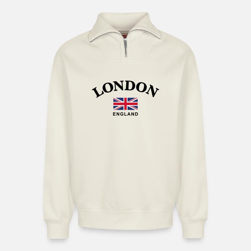 London, England - Relaxed Unisex Organic Half Zip Sweatshirt – von SPREAD - Naturweiß