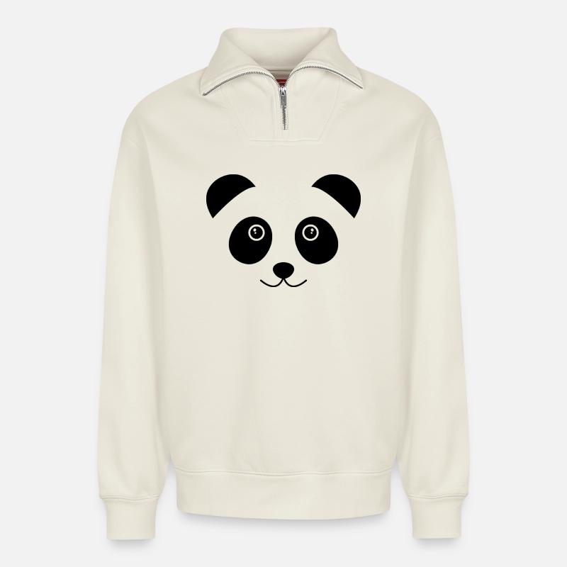 Panda-Gesicht - Relaxed Unisex Organic Half Zip Sweatshirt – von SPREAD - Naturweiß