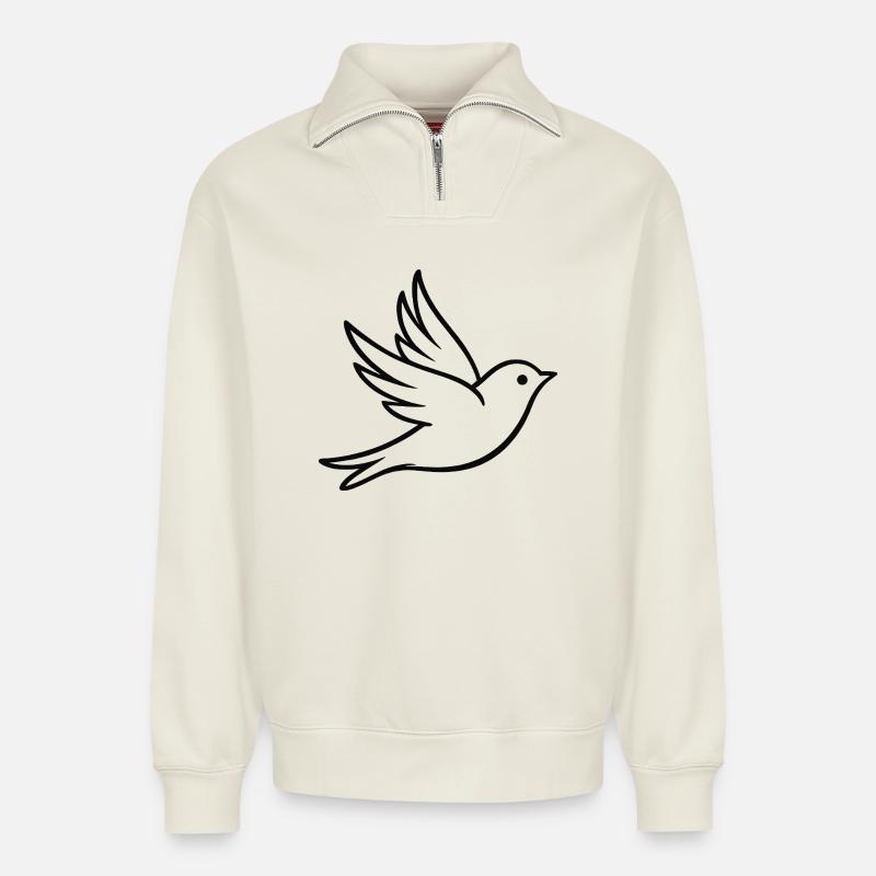 Friedenstaube Silhouette - Relaxed Unisex Organic Half Zip Sweatshirt – von SPREAD - Naturweiß