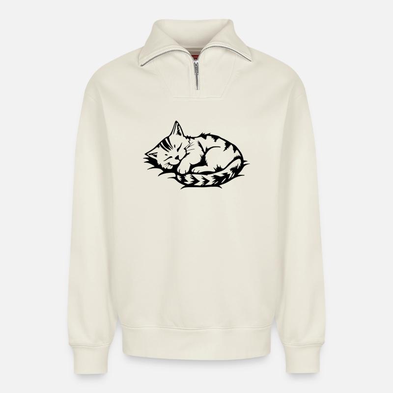 schlafende Katze schwarz - Relaxed Unisex Organic Half Zip Sweatshirt – von SPREAD - Naturweiß