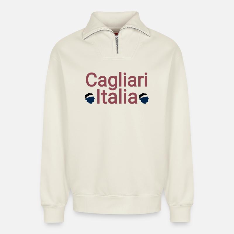 Cagliari - Sweat unisexe décontracté en coton biologique à demi-zip – de SPREAD - blanc cassé