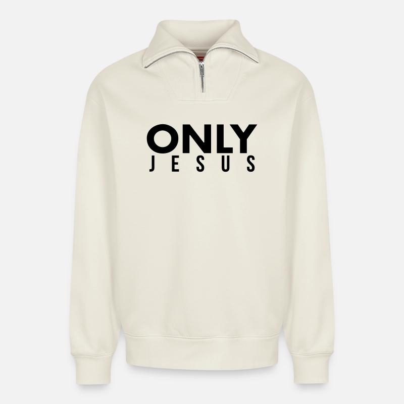 Only Jesus - Relaxed Unisex Organic Half Zip Sweatshirt – von SPREAD - Naturweiß