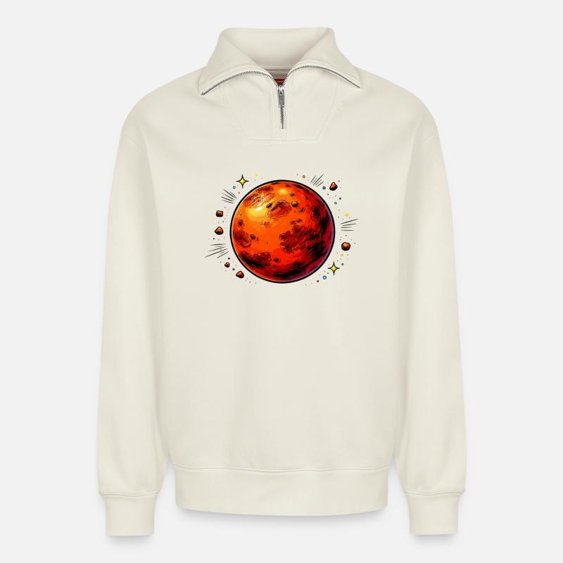 Planète rouge Mars - Sweat unisexe décontracté en coton biologique à demi-zip – de SPREAD - blanc cassé