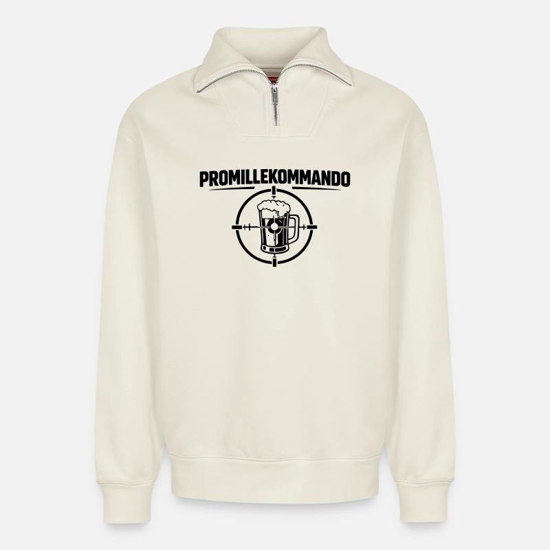 Promille Kommando  - Relaxed Unisex Organic Half Zip Sweatshirt – von SPREAD - Naturweiß