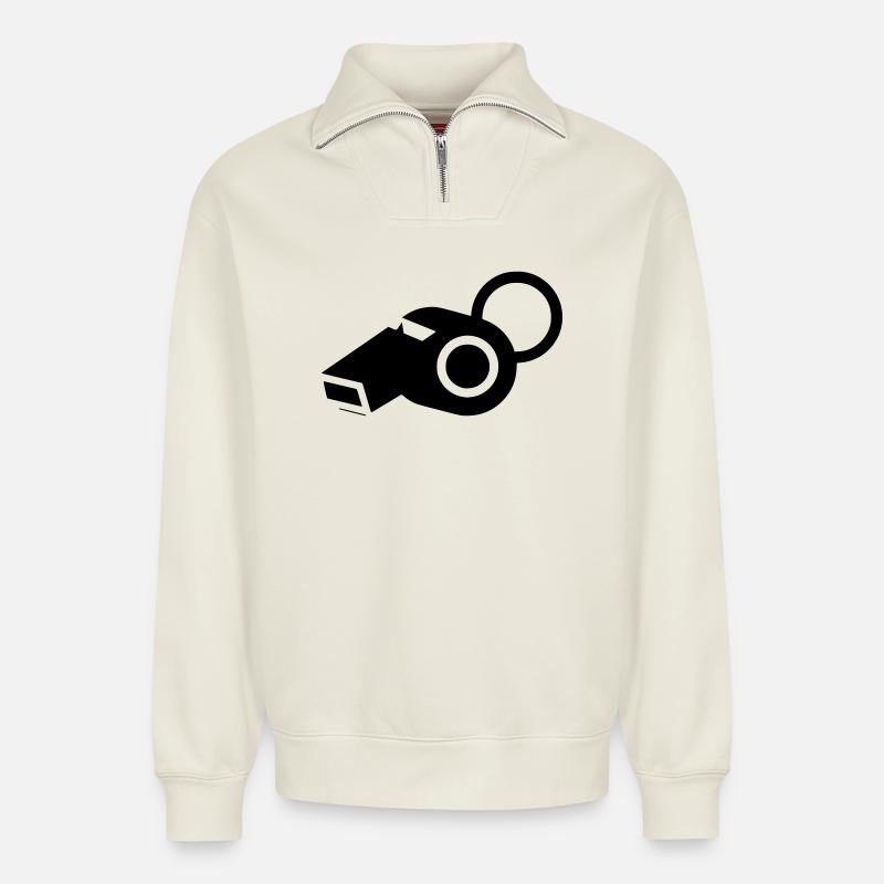 Whistle Referee Coach - Relaxed Unisex Organic Half Zip Sweatshirt – by SPREAD - off white