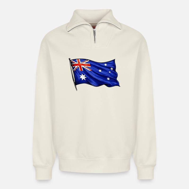 Australia Flag Pattern - Relaxed Unisex Organic Half Zip Sweatshirt – by SPREAD - off white
