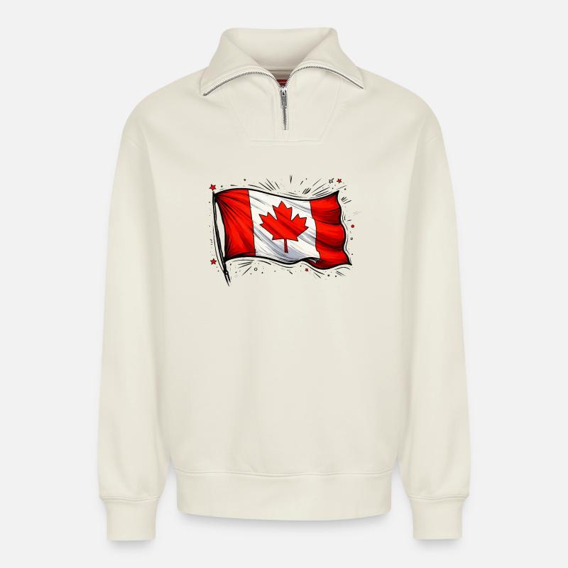 Kanada Flagge - Relaxed Unisex Organic Half Zip Sweatshirt – von SPREAD - Naturweiß