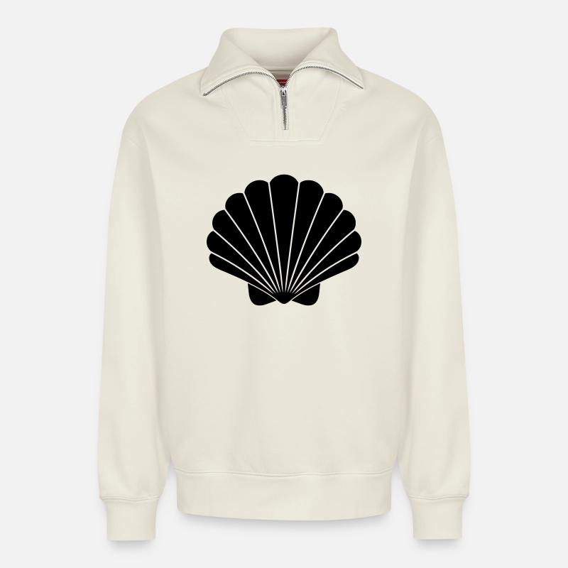 Muschel Symbol Minimal Maritim - Relaxed Unisex Organic Half Zip Sweatshirt – von SPREAD - Naturweiß