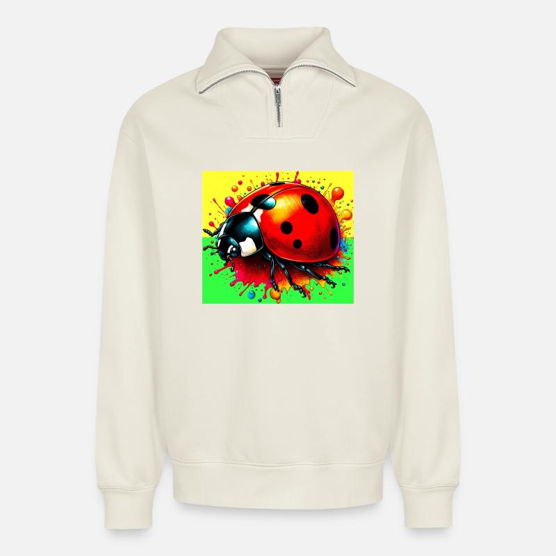 Marienkäfer - Relaxed Unisex Organic Half Zip Sweatshirt – von SPREAD - Naturweiß