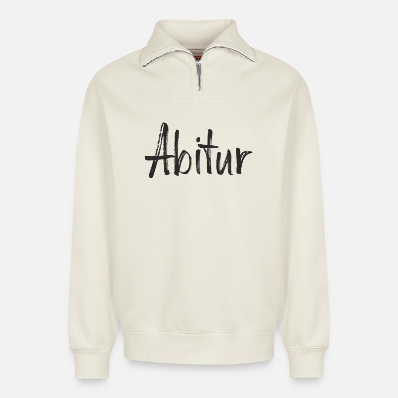 Abitur Text Design - Relaxed Unisex Organic Half Zip Sweatshirt – by SPREAD - off white