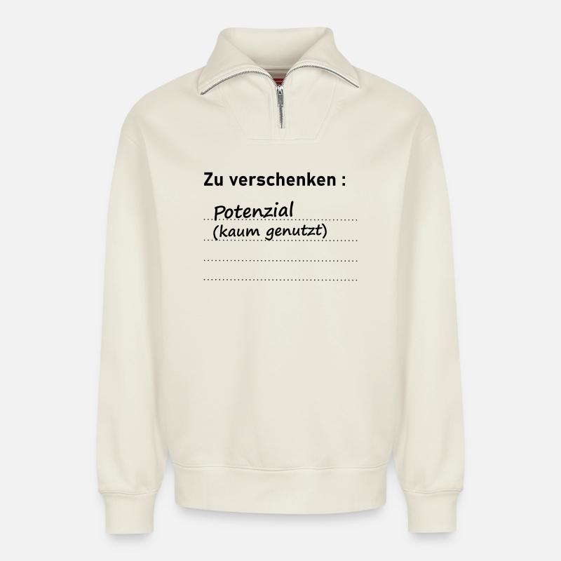 Potentiel de céder - Sweat unisexe décontracté en coton biologique à demi-zip – de SPREAD - blanc cassé