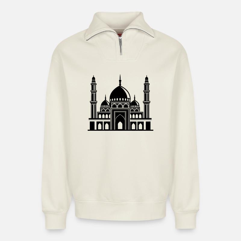 Mosque - Relaxed Unisex Organic Half Zip Sweatshirt – by SPREAD - off white