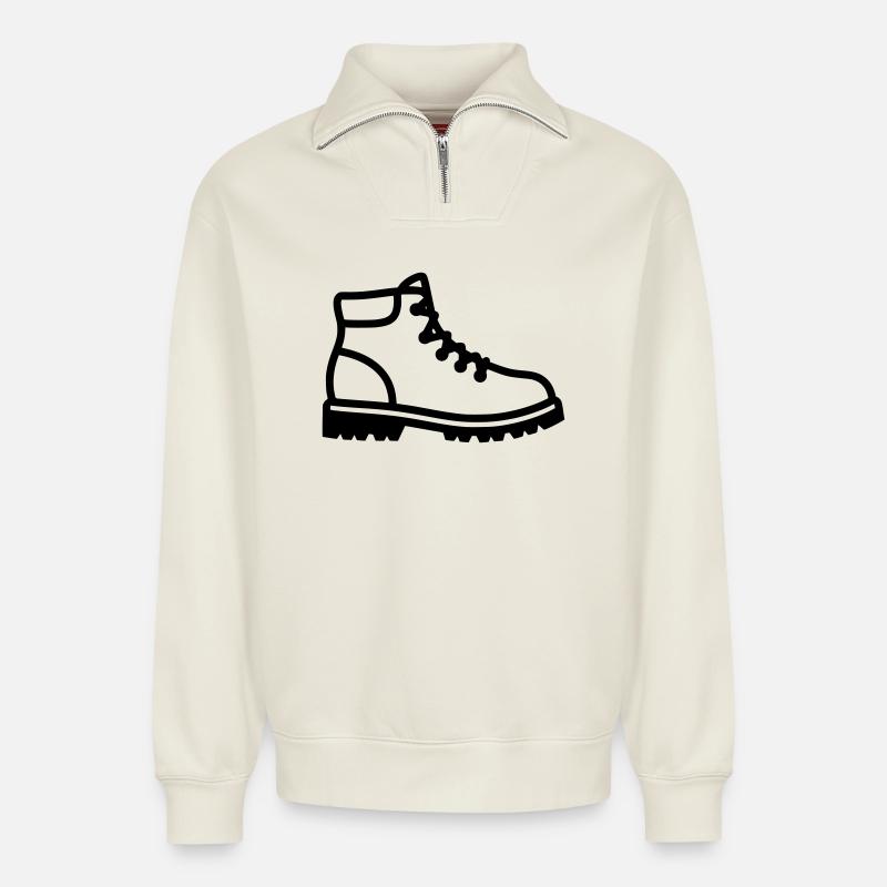 Profil de chaussures de randonnée - Sweat unisexe décontracté en coton biologique à demi-zip – de SPREAD - blanc cassé