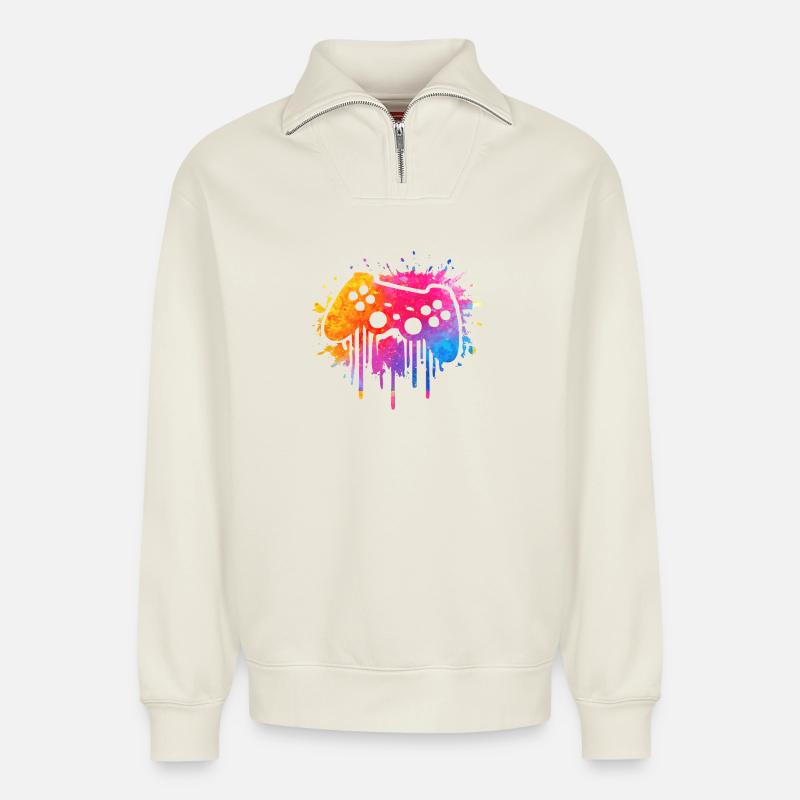 Gaming - Relaxed Unisex Organic Half Zip Sweatshirt – von SPREAD - Naturweiß