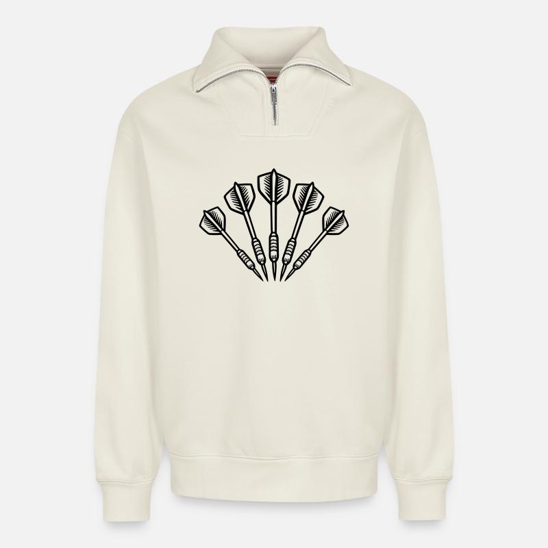 Symbole des fléchettes Dartpfeile - Sweat unisexe décontracté en coton biologique à demi-zip – de SPREAD - blanc cassé