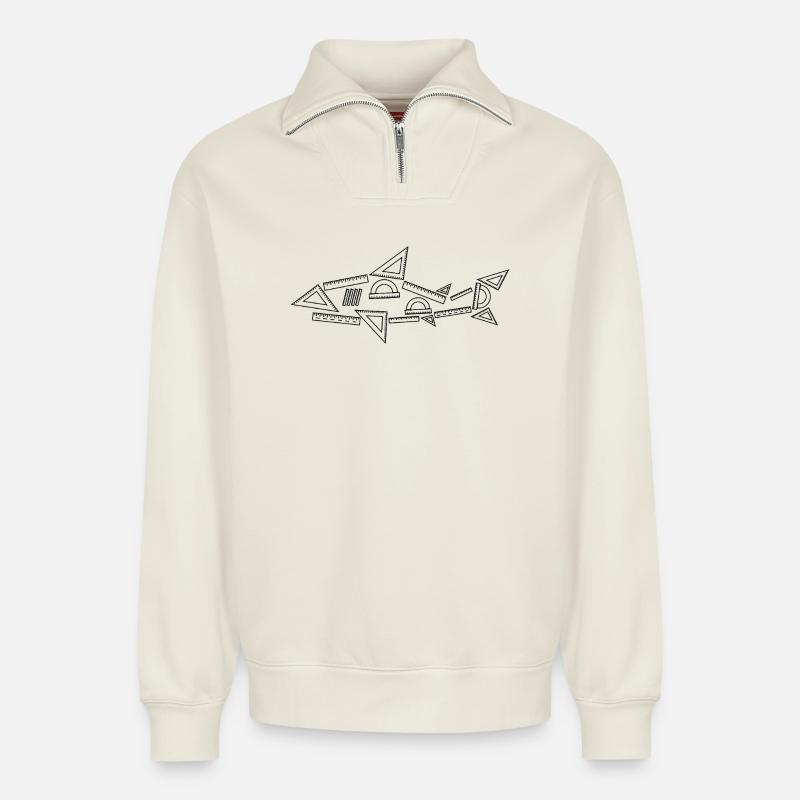 Mathe Hai - Relaxed Unisex Organic Half Zip Sweatshirt – von SPREAD - Naturweiß